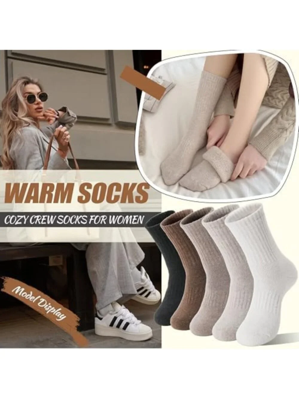 Cozy Merino Wool Boot Socks for Women - 5 Pairs Warm Thermal Hiking Crew Socks